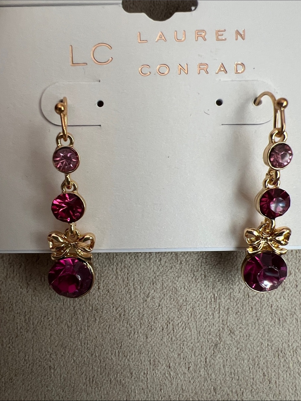 NWT LC Lauren Conrad Gold-Tone Earrings with Fuchsia Crystal Drops